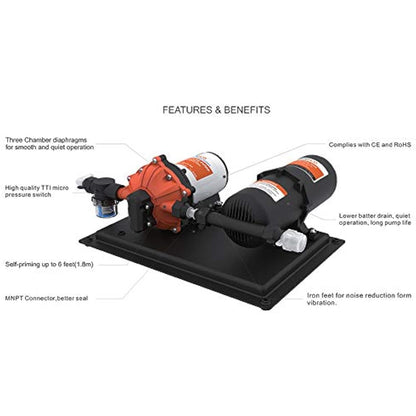 LIGHTEU®, DC 12V 11.3LPM 33 Series Water Pressure System, 45PSI Pump and 0.75L Tank