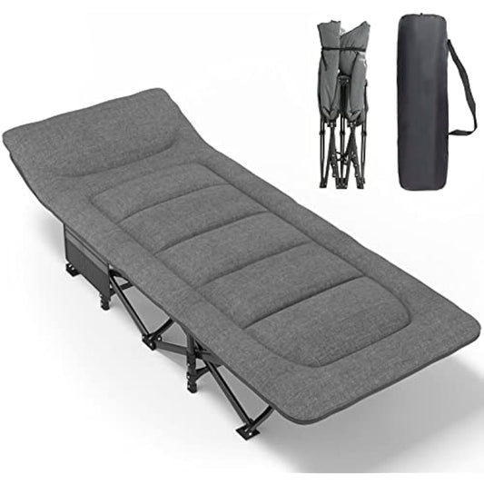 ATORPOK SHOP Camp Beds for Adults with Cushion and Pillow, Portable Travel Camping Cot for Sleeping, Lightweight Tent cot with Carry Bag Supports 450 lbs (Gray)