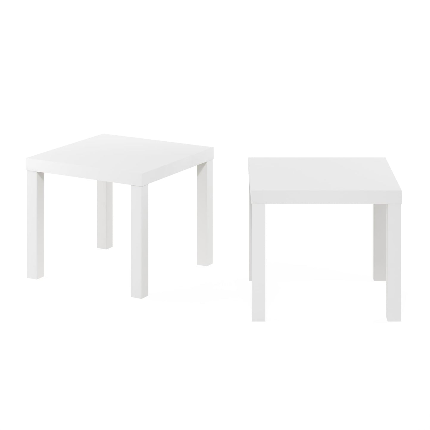 Furinno CLASSIC Side Table Set of 2, Square End Table with 1.8 Thick Tabletop, Night Stand, Bedside Table, for Living Room, Bedroom, White