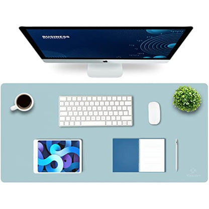 K KNODEL Large Office Leather Desk Mat, Mouse and Keyboard Pad, Computer and Laptop Mat, Desktop Protector and Cover, Writing Pad and Blotter (90x43cm, Light Blue)