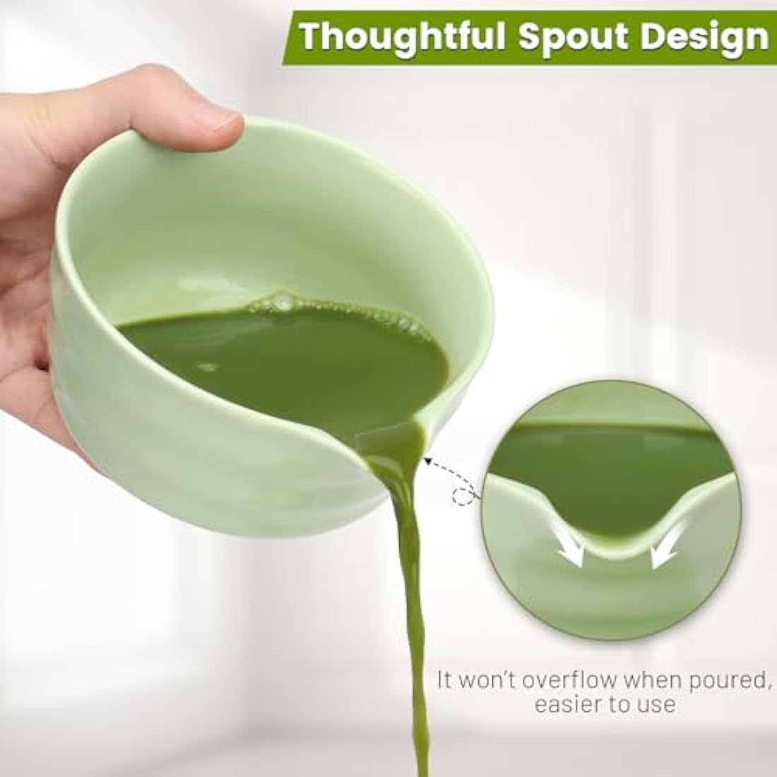 Geebuzz Matcha Whisk Set - Matcha Bowl and Bamboo Matcha Whisk, Scoop, Spoon, Sifter, Whisk Holder, 6pcs Perfect Matcha Starter Kit for Matcha Tea Ceremony (B Green)