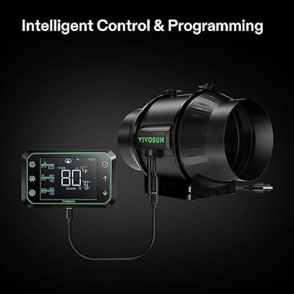 VIVOSUN Inline Duct Fan 150 mm Quiet Extractor Fan 693 m³/h with EC Motor and GrowHub E42A WLAN Controller AeroZesh T6 Fan for Grow Tents and Hydroponics