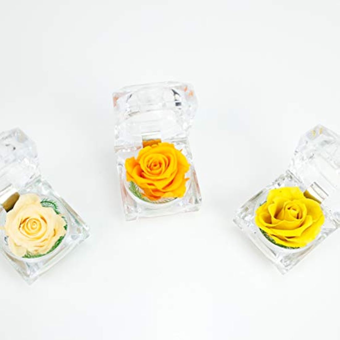 Crystal Rose Box 1Pc, Preserved Flower Eternal in Acrylic Crystal Ring Box for Women Birthday and Anniversary- 2inch/5cm Yellow