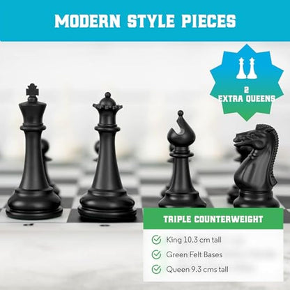 Best Chess Set Ever 3X Tournament Chess Set with Staunton Triple Weighted Pieces (10.3 cm King) for Adults & Kids – Foldable Roll-up Double-Sided 50x50 cm Silicone Board Mat, Ideal for gifting