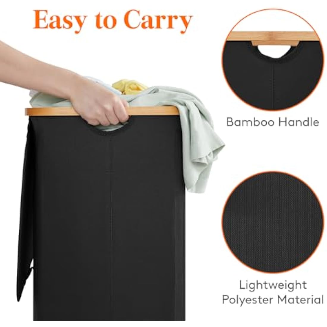 Lifewit 100L Laundry Basket with Lid, Clothes Hampers for Laundry with Bamboo Handles and A Removable Laundry Bag, Large Foldable Laundry Hamper for Bedroom, Bathroom, Dorm, Laundry Room, Black
