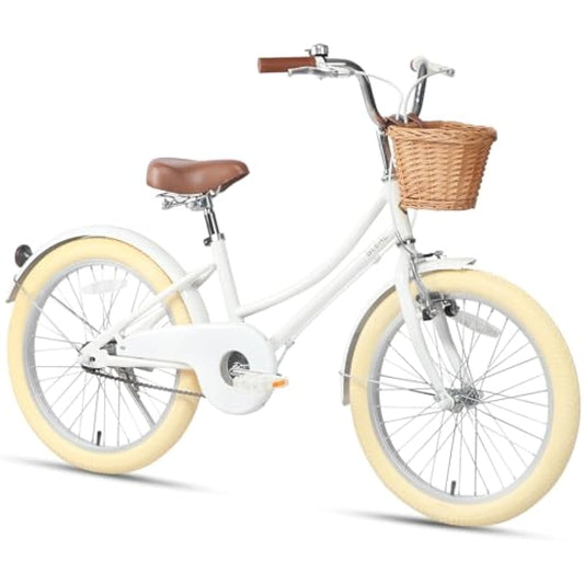 Glerc Little Molly 20 Inch Kids Retro Girls Bike for 2-13 Year Old with Wicker Basket & Stabilisers/Kickstand, Multiple Colors