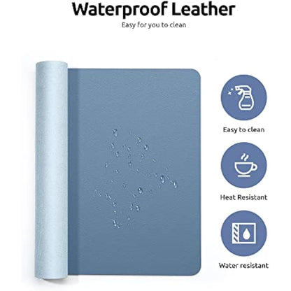 YSAGi Leather Desk Mat, Large Mouse Mat, Non-Slip Desk Pad, Waterproof PU Leather Table Protector Writing Pad for Office and Home (90 x 43 cm, Sea Blue)