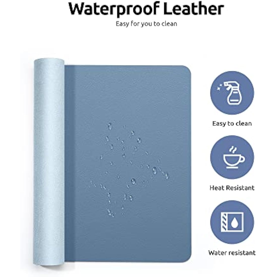 YSAGi Leather Desk Mat, Large Mouse Mat, Non-Slip Desk Pad, Waterproof PU Leather Table Protector Writing Pad for Office and Home (80 x 40 cm, Sea Blue)