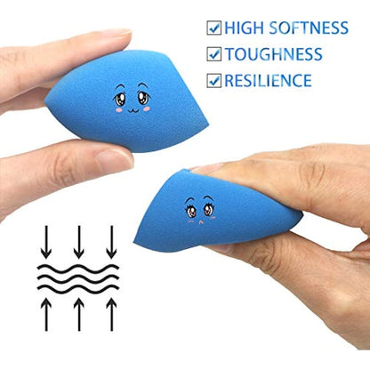 Larbois 3-Pack Blender Beauty Foundation Blending Sponge, Professional Beauty Makeup Set, Blue Multi-color Synthetic Drop Shapes for Dry & Wet Use