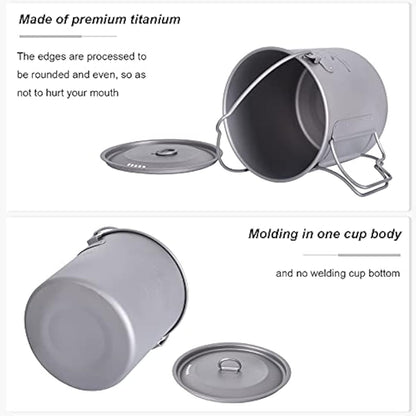Boundless Voyage Outdoor 1100ml Titanium Pot with Lid Folding Bail Handle Camping Hiking Picnic Ultralight Portable Water Bottle Cup Mug Spork Set