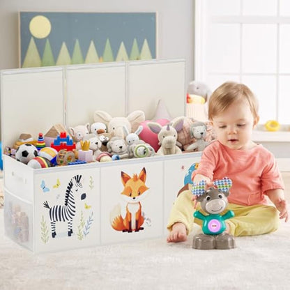 Restorgan Extra Large Toy Box Storage – Collapsible Sturdy Toy Storage Organizer with Lids, Cute Toy Chest Organizer for Boys Girls, Large Kids Toy box Bins for Playroom, Bedroom, Nursery (Beige)