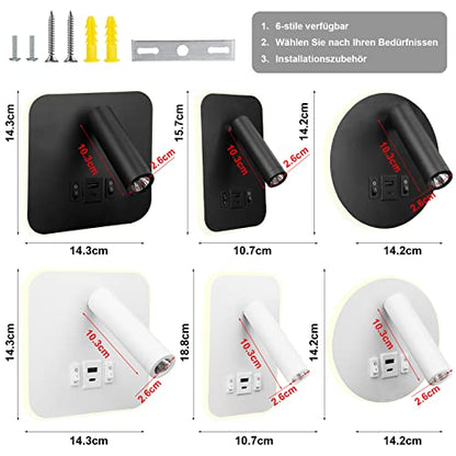 uksunvi LED Reading Lamp Wall Lamp USB Type-C Two Charge Mouth Switch Adjustable 12W LED Spotlight 3000K Wall Lamp Aluminum Bed Lamp Rotatable (Square