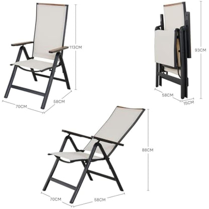 Grand patio folding chair, Aluminium garden chairs set of 2 with Armrest & Mesh breathable Seat, Adjustable 6 Position High Backrest, foldable dining chair for Outdoor, Garden, Dining room White