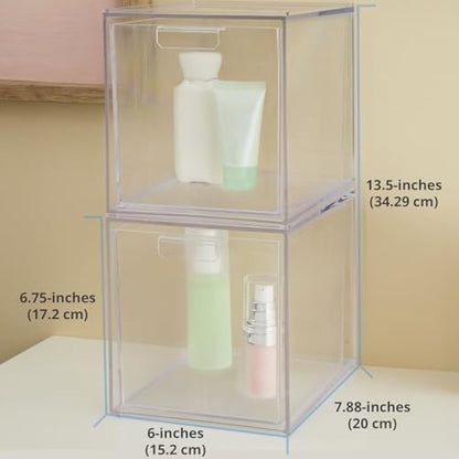 STORi Audrey Stackable Cosmetic Organizer Drawers 6-3/4" Tall | set of 2 Clear
