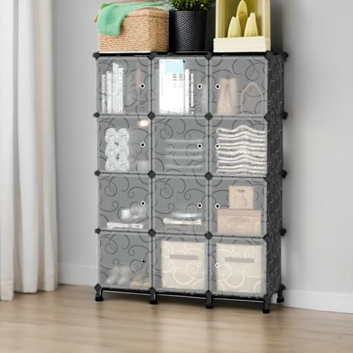 AWTATOS 12 Cube Storage Organizer with Doors,Black