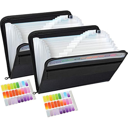 TRANBO 13 Pockets Expanding File Folder with Zipper Closure, A4 Plastic Document Wallet Organizer with Handy Front Pocket for Personal Office Stationary Storage