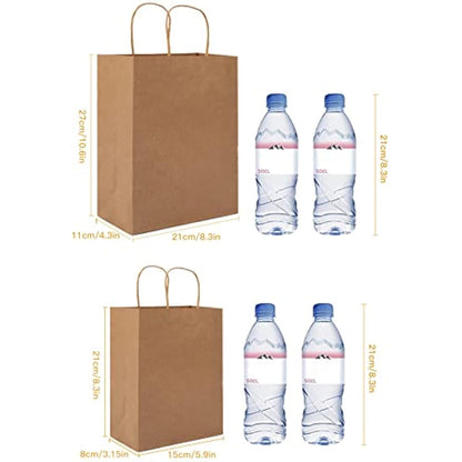 HAUSPROFI 25pcs Kraft Paper Bags for Gifts, Food & Sweets, Strong Carrier Bags with Twisted Handles for Kid Parties, Weddings, 27x21x11cm, Thicken 130gsm
