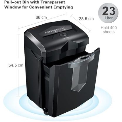 Bonsaii Heavy Duty Paper Shredder, 60-Minute 18 Sheets Cross Cut Office Credit Card Shredders for Industrial and Business Use, 23-Litre Pullout Bin with 4 Casters, Black (C149-C)