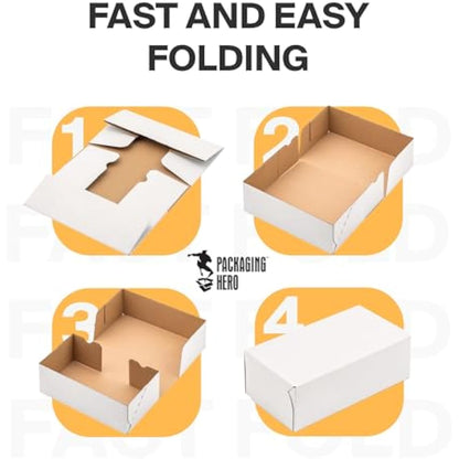 Packaging Hero 25 x 20 X 10 cm (aprox. 10" x 8" x 4") White Corrugated Cardboard Mailing Boxes, gift boxes, e-commerce box with free clear round stickers (10 pack)