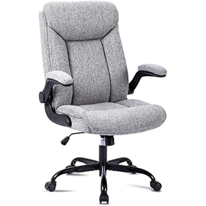 MZLEE Executive Office Chair, Ergonomic Computer Desk Chair Swivel Work Chair with Flip-up Armrest, Adjustable Height, Comfortable for Office Home Gaming(Grey Fabric)