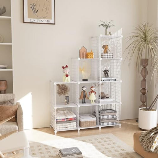 AWTATOS Cube Storage Unit, 9 Cube Wire Storage Shelves, Multifunctional DIY bookcases and Shelving Units Perfect for Office/Livingroom/kitchen/Bathroom, White USCIH09WE
