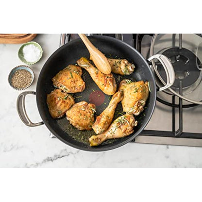 Tefal Jamie Oliver Cook's Classics Hard Anodized Shallow Pot, 30 cm, 5.4L, Non-Stick Coating, Heat Indicator, Riveted Handle, Oven-Safe Kitchen Pan, All hobs Compatible Including Induction, H9129943