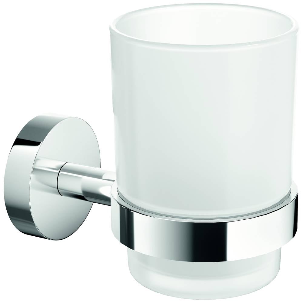 tesa SMOOZ Toothbrush and Toothpaste Holder - No Drill Wall Mounted Satined Cup with Chrome-Plated Holder, Stainless - Waterproof