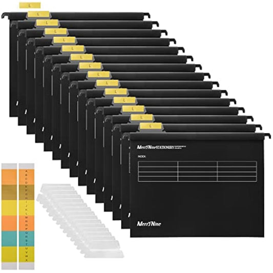 Suspension Files, MerryNine 15PCS Polypropylene Filing Cabinet Suspension Files with Tabs and Card Inserts for School Home Work Office Organization **Check Size Before Ordering**(Black, A4)