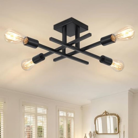 QAREHL Sputnik Ceiling Light, 4 Lights Black Ceiling Lights Living Room Modern Sputnik Chandelier for Bedroom, Dining Room, Kitchen, Hallway, Office, E27 Socket