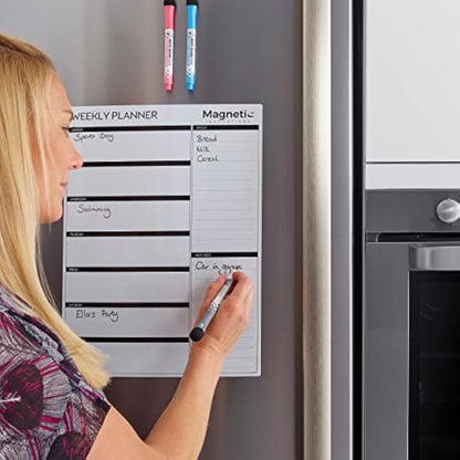 Magnetic Innovations A3 Magnetic Weekly Planner Fridge Whiteboard, Family Meal Planner and Shopping List - Memo Board for Appointments and Reminders