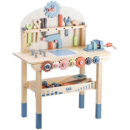 Tool Bench for Kids Toy Play Workbench Wooden Tool Bench Workshop Workbench with Tools Set Wooden Construction Bench Toy for 3 4 5 Year Old Boys Girls
