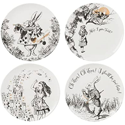 V&A Alice in Wonderland Side Plates, for Dinner, Afternoon Tea or Breakfast, Fine China, 20.5 cm (8"), Set of 4, White