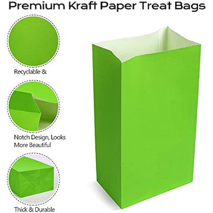 50 PCS Paper Party Bags for Kids, TOOELMON Multi-Color Kraft Paper Gift Bags Candy Goodie Treat Bags with 60 PCS Stickers for Halloween, Christmas, Birthday, Wedding Parties (130 * 80 * 240mm)