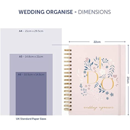 Busy B Wedding Organiser - Beautiful pink and gold spiral-bound wedding organiser with four tabbed sections, checklists, notes and storage pockets