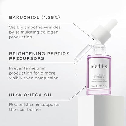 Medik8 Bakuchiol Peptides - Retinol Alternative Peptide-Infused Serum - 1.25% Bakuchiol - Plant-Based Retinol Alternative - 30ml