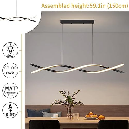 Mikeru 120CM Wave Pendant Light, Black Creative LED Dining Lights 3000/4500/6000K Dimmable 10% to 100% Pool Table Lighting Adjustable Kitchen Island Lamp for Living Room, Bedroom