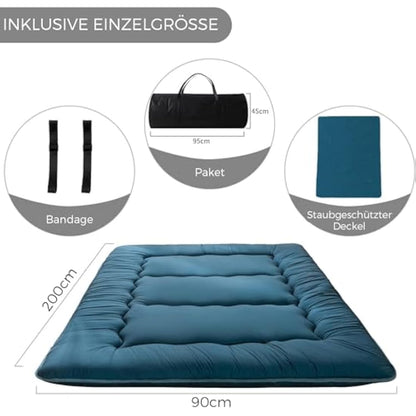 Japanese Floor Mattress Futon Mattress, Thicken Tatami Mat Sleeping Pad Foldable Roll Up Mattress Dormitory Mattress Pad Floor Lounger Pillow Bed Bluestone, Single