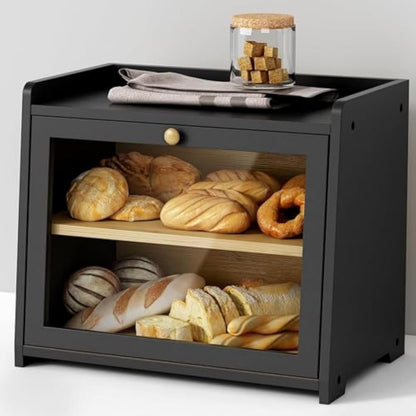 Cookery Wooden Bread Bin with 2 Levels for Bread Storage made of Bamboo (wood) Bread Box Extra Large Storage Box Counter Top for Kitchen Storage (needs to be assembled)
