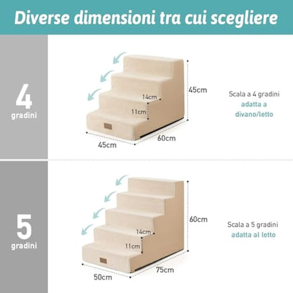 COZY KISS Wide Dog Stairs for Small Dogs, 17.7" Width Pet Steps for Bed Sofa Car, 45 cm High Non-Slip Dog Stair for Old Cats, Puppy, Small Medium Dogs, 60x45x45 cm, 4 Tiers, Beige