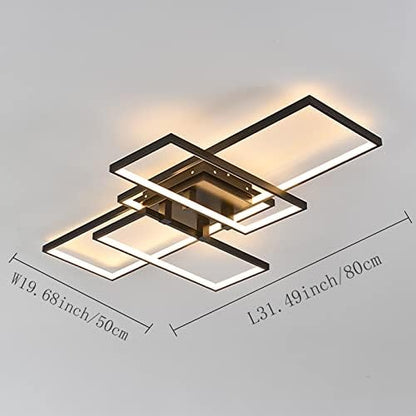 Becailyer LED Flush Mount Ceiling Lights with Remote, Black 4 Square Acrylic Modern Ceiling Lamp for Bedroom, Kitchen, Living Room, Study - Dimmable 3000-6000K