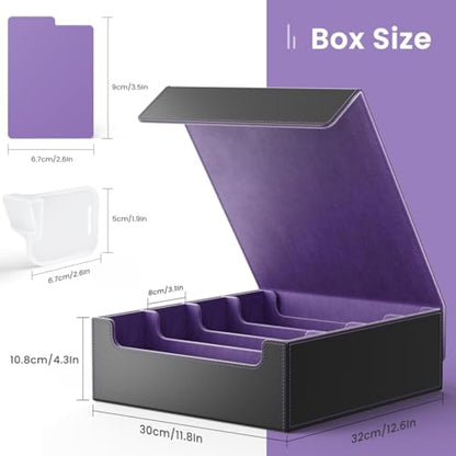 Hot Bee Yugioh Deck Box, Quartuple Trading Card Storage Box Holds 2400+ Cards for Yugioh, TCG, Magic the Gathering, Commander Cards, Playing Card Case PU Leather Magnetic Closure, Purple