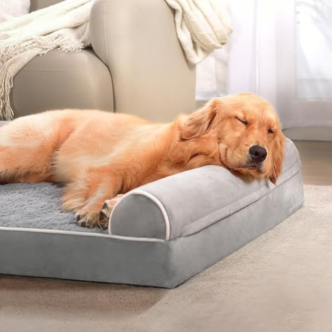 WESTERN HOME Dog Bed Large Dog Beds Orthopedic Dogs Beds Extra Large Pet Sofa Bed Couch for Dods Cats Washable Waterproof Cover, Egg Foam Grey, 106 x 76 x 19 cm