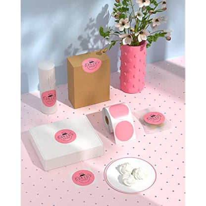 MUNBYN 76x76mm Pink Circle Thermal Sticker Labels, Self-Adhesive Round Direct Thermal Labels, Multi-Purpose Roll Stickers for Business-500 Sheet/1 Roll