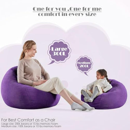 Nobildonna Bean Bag Chair Cover (No Filler) for Kids and Adults. Extra Large 300L Bean Bag Stuffed Animal Storage Washable Soft Premium Corduroy Stuffed Plush Toys Bean Bag Cover (Ultra Violet)