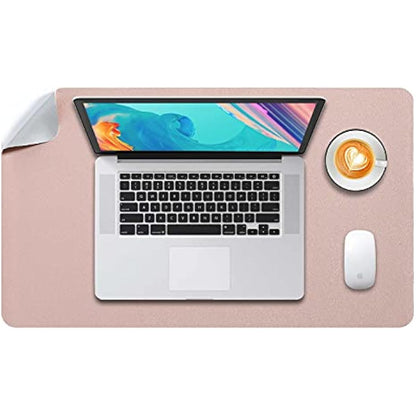 DOBAOJIA Desk Pad Large, Desk Mat, Extended Mouse Mat, Mouse Pad L, Desk Blotter, Laptop Pad Writing Pad for Office/Home, Dual-Side Use PU Leather Waterproof 23.6" X 13.8"(Pink/Silver)