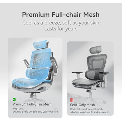SIHOO M59AS Ergonomic Office Chair, Desk Chair with 3D Coordinated Flip-up Armrests, Computer Chair with Dual Back Design and Adaptive Dynamic Lumbar Support(Grey)