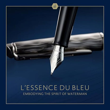 Waterman Hémisphère Fountain Pen | Metal & Blue Lacquer | Chiselled Cap | Stainless Steel Fine Nib | Blue Ink | Gift Box