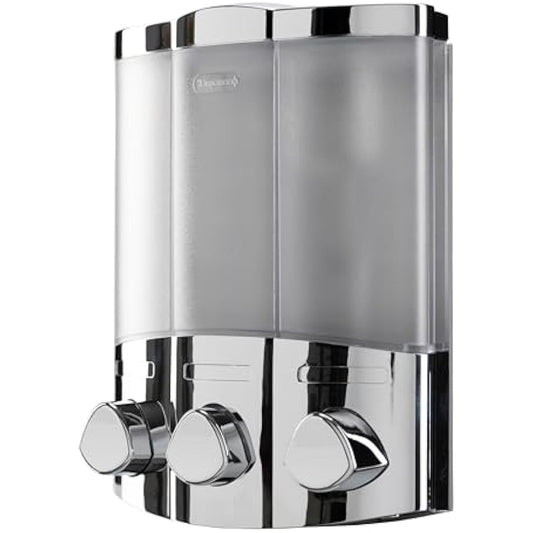 Croydex Wall Mounted Soap Dispenser - Eliminates Shower Clutter, Easy to Refill and Has a Pre-Measured Pump for Your Shower Gel, Shampoo and Conditioner, Mount On Corner or Flat Wall (Chrome, 3x450ml)
