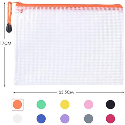 Vicloon Plastic Wallets A5, 10Pcs Zip Lock Bags Mesh Document Wallet Document Folders Plastic Pockets Zipper File Wallet for School Office Homework Storage Bags Travel