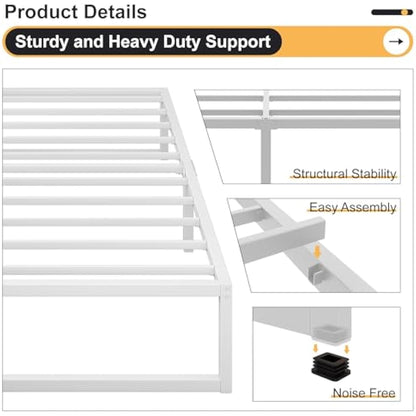Yicensen Small Double Bed Frame 120x190 cm, Metal Bed Frame Small Double with Steel Slat Support, Easy Assembly, Noise Free, No Box Spring Needed, 30cm High, White